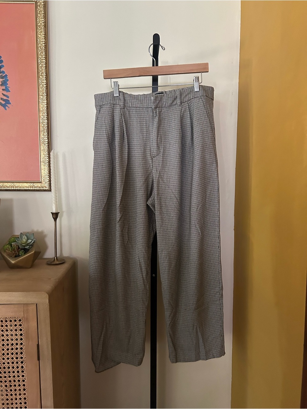 GAP 365 High Rise Taper Pants Pleated Trousers Plaid Herringbone Size 14